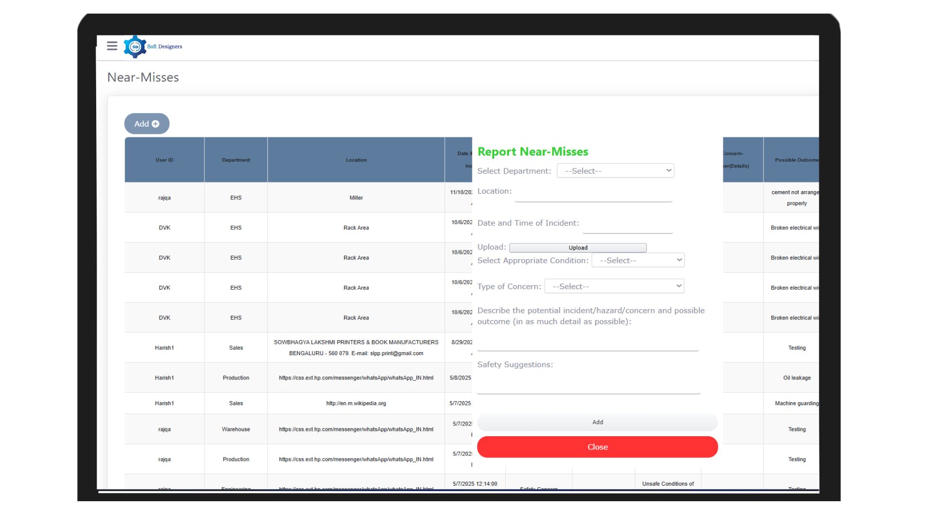 Near Miss Reporting Mobile Form Submission