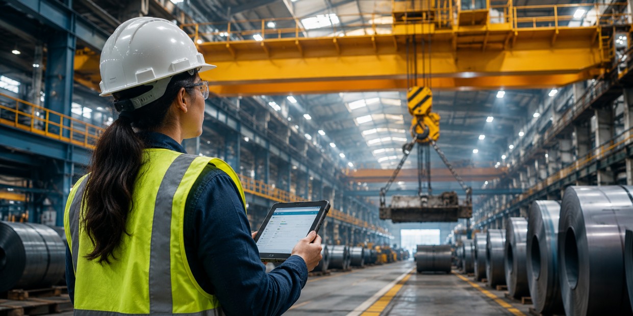 Inspection Management Software for overhead crane inspections in a modern steel manufacturing plant.