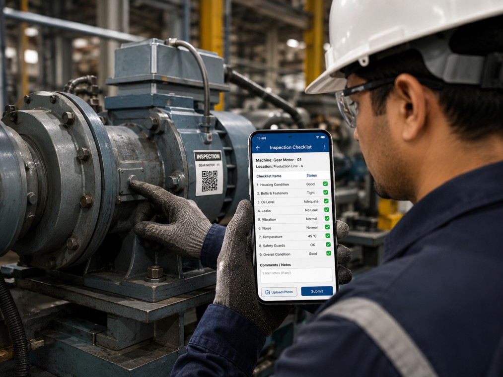 Inspection management software used by a technician to perform digital equipment inspections in a manufacturing plant