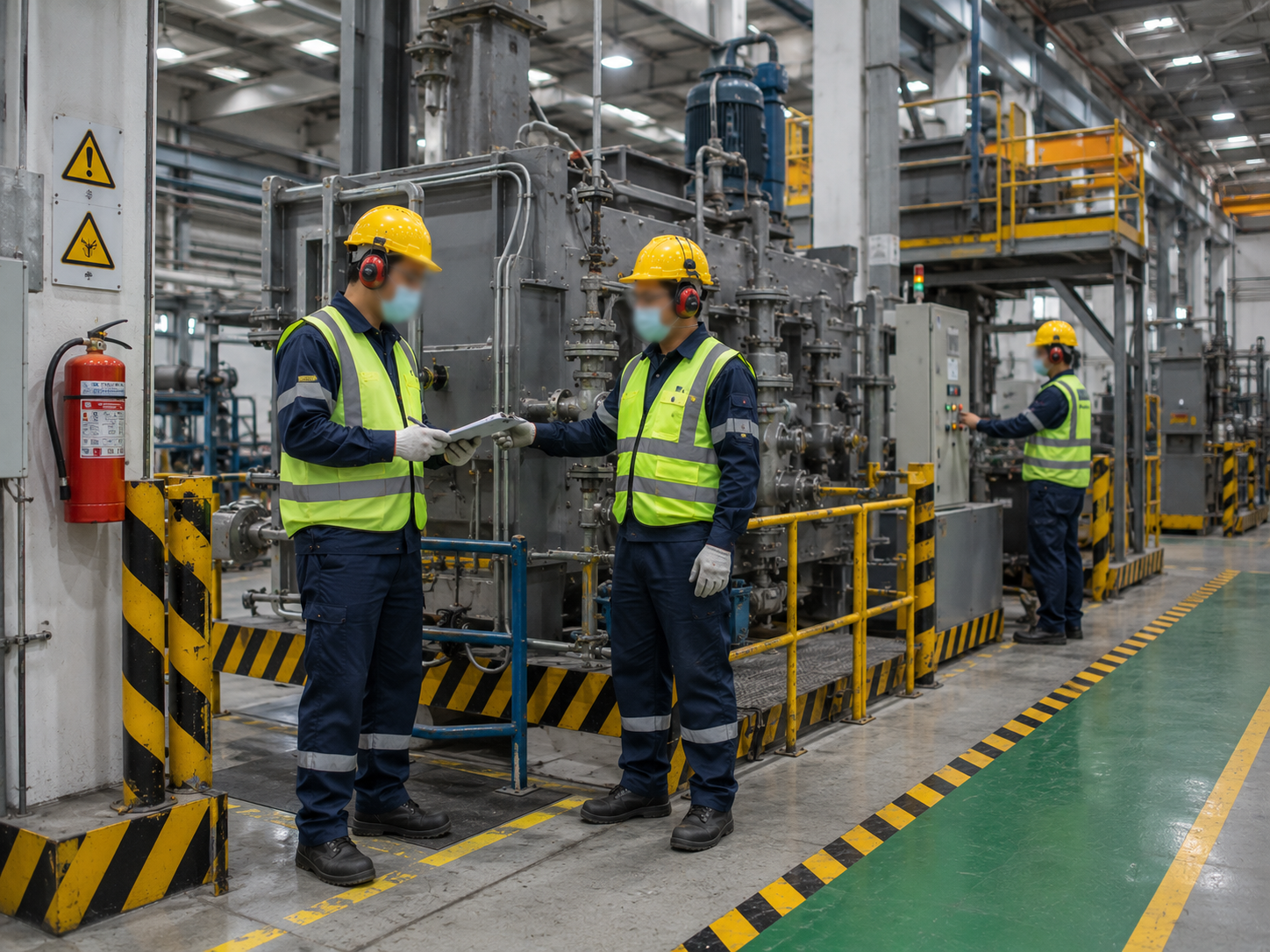 Worker in a high-risk industrial zone monitored for PPE compliance