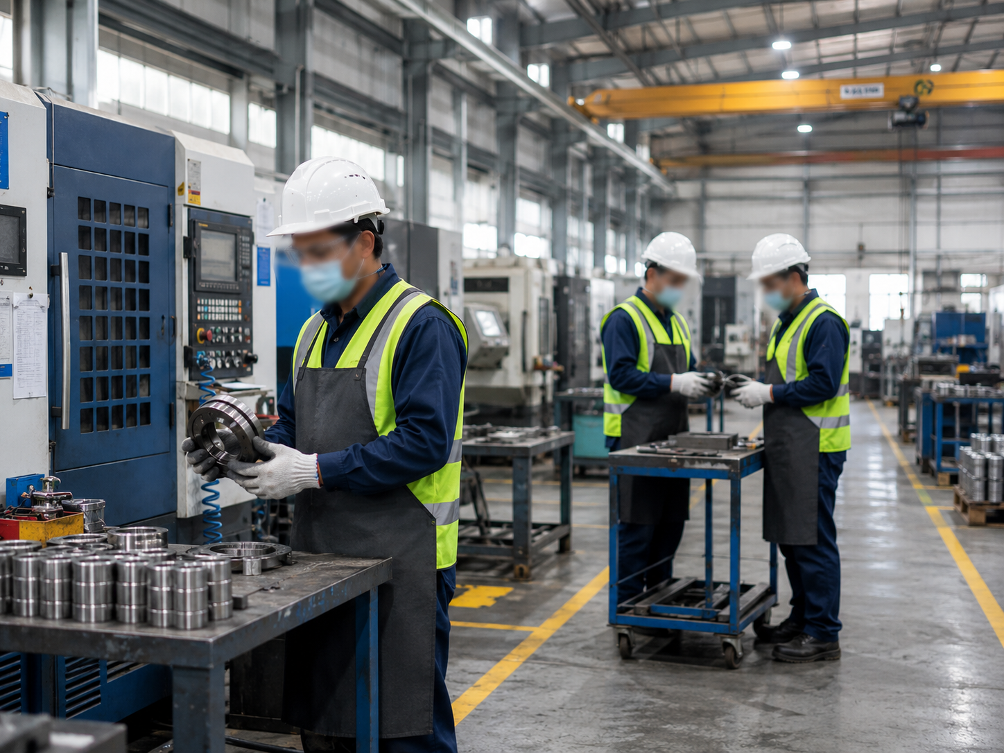 Worker on a manufacturing shop floor monitored for PPE compliance