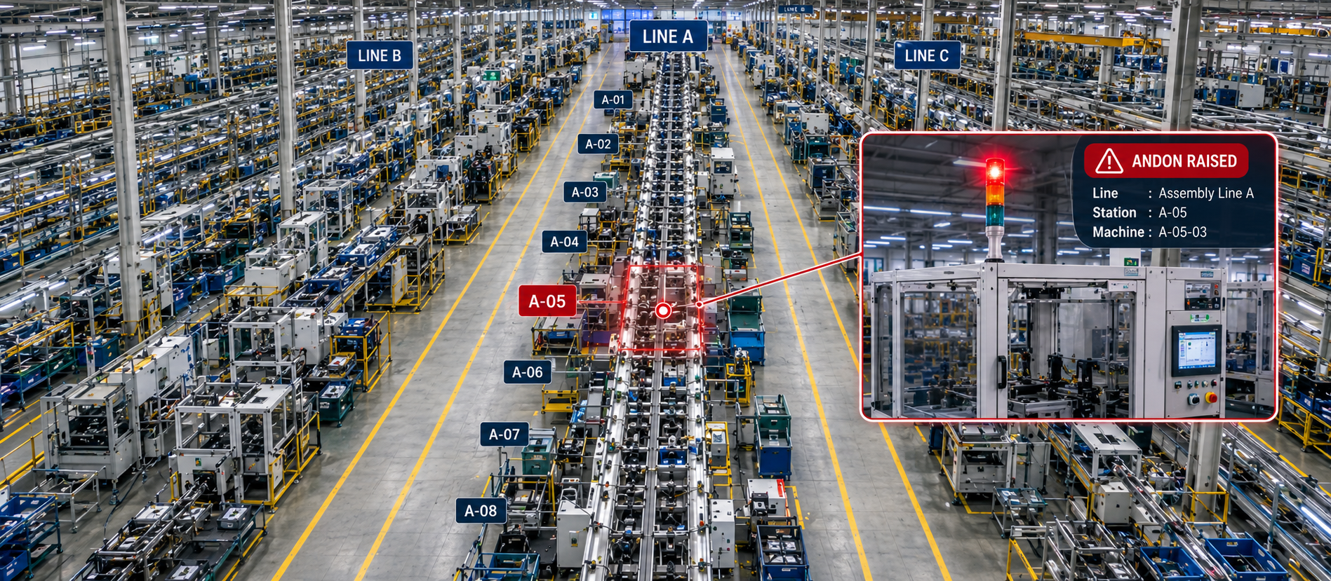 Overview of the manufacturing hierarchy from plant to machine level