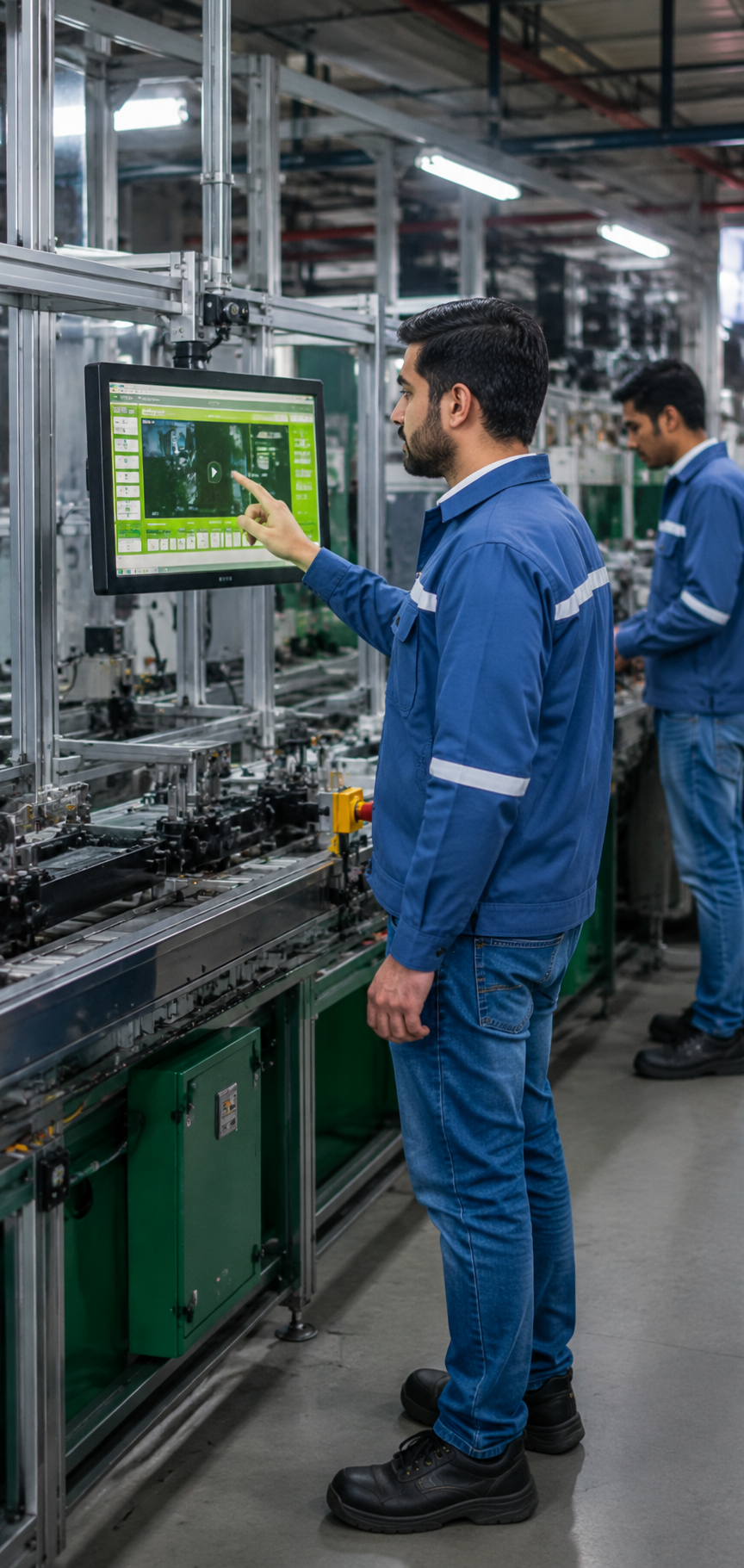 Manufacturing floor worker using Digital Work Instructions on a tablet