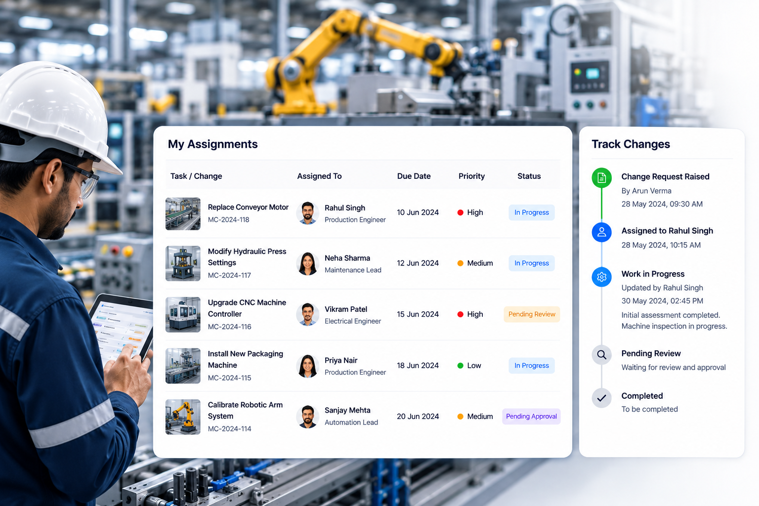 Management of Change Software Dashboard