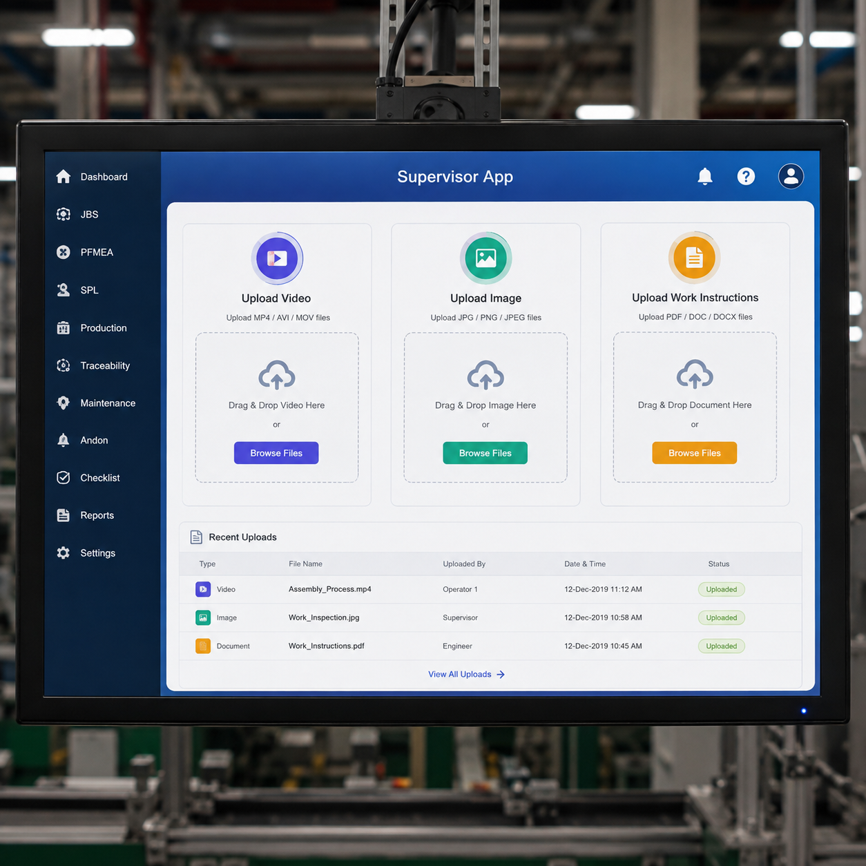 Supervisor app digital work instruction builder interface on tablet and desktop