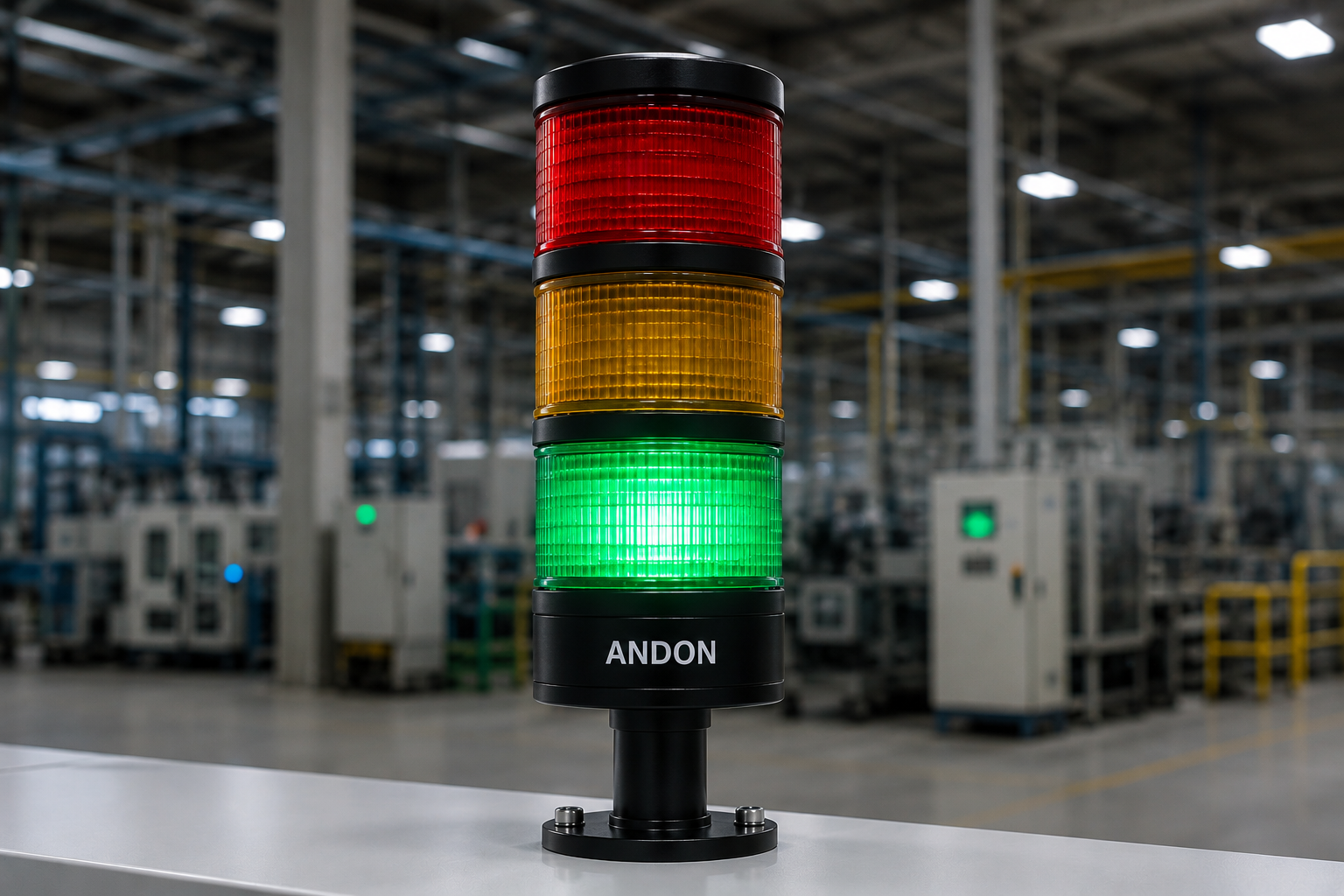 Green tower light indicating the issue is resolved and operation is normal