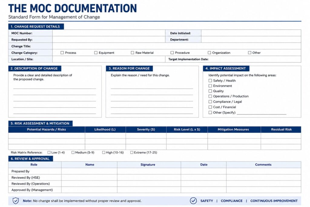 management of change Documentation Form 1