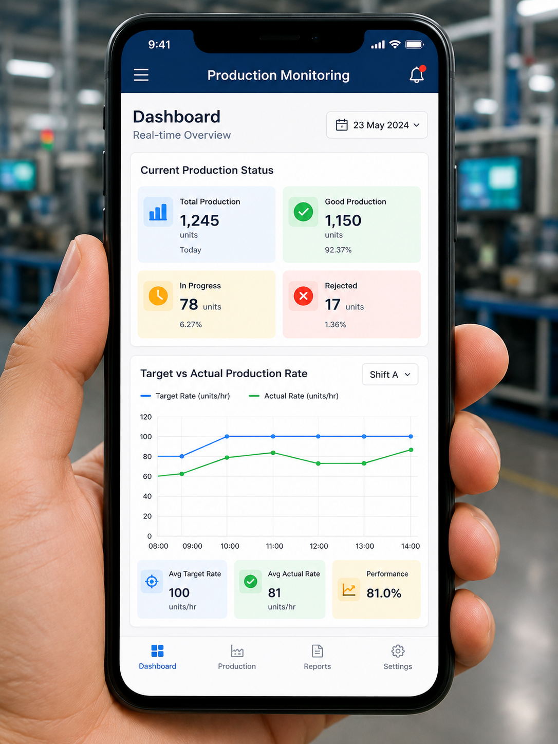 Mobile application for production monitoring