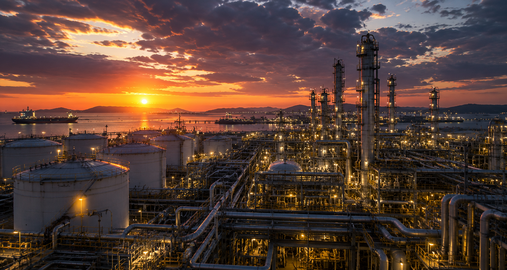 Oil and gas industry refinery with processing units and storage tanks