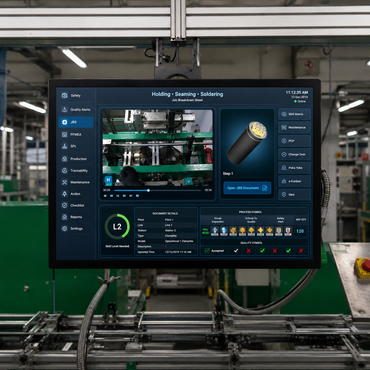 Operator app digital work instructions interface on tablet and mobile devices