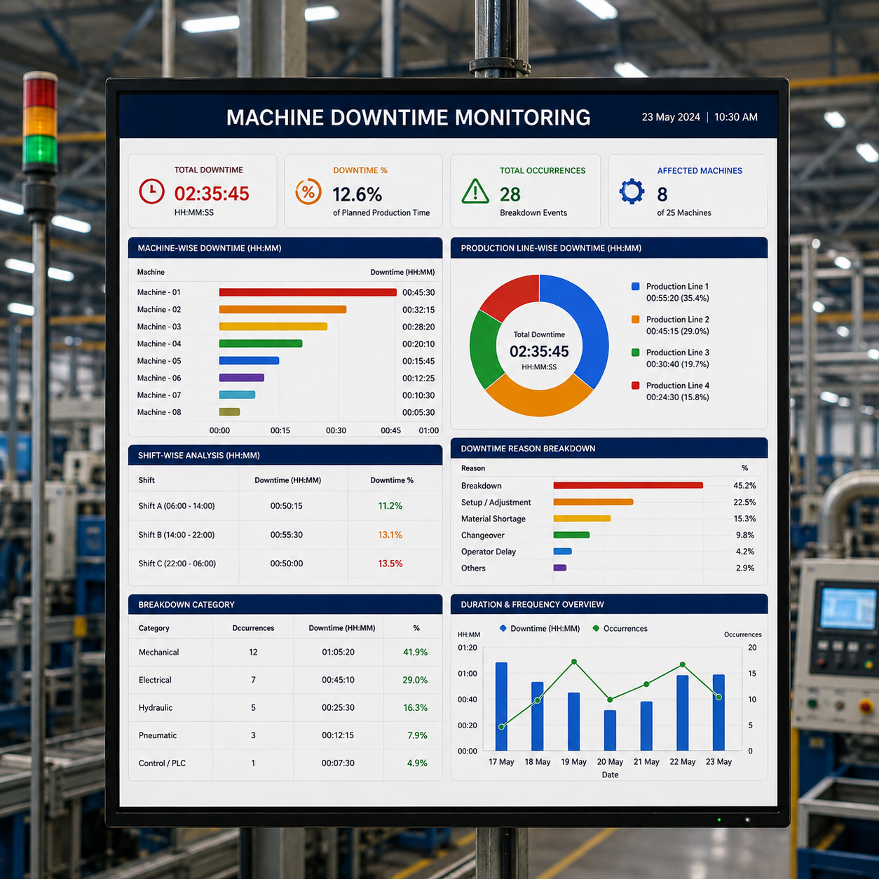 Machine Downtime Monitoring dashboard