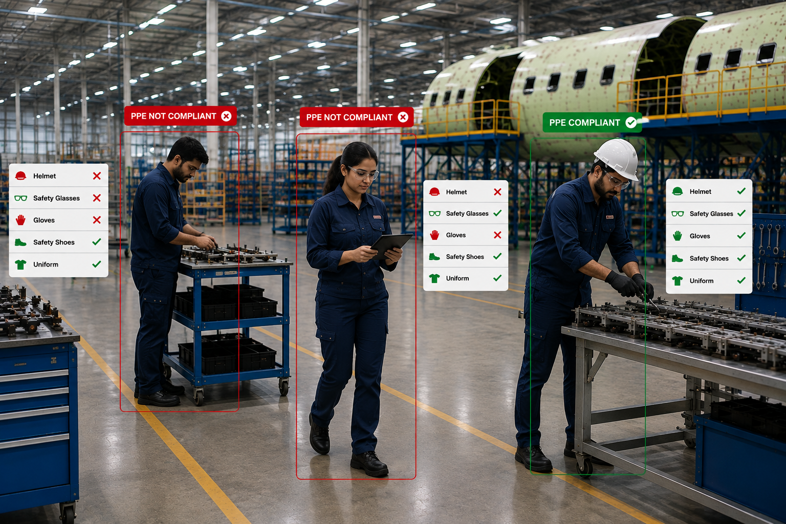 Aerospace Industry AI-powered PPE detection and safety monitoring