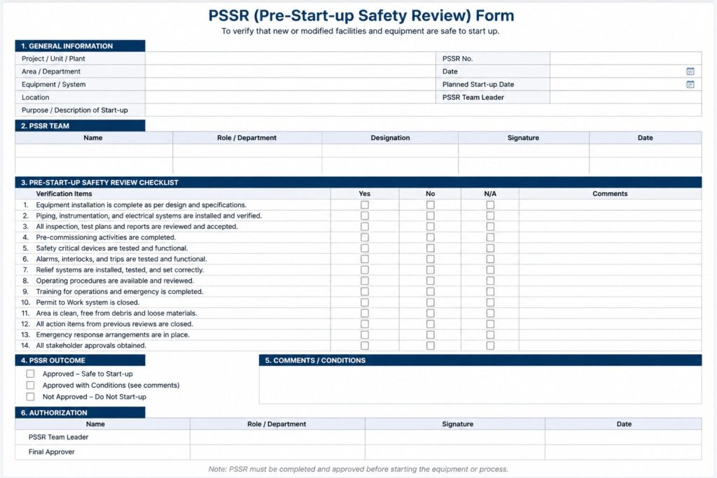 PSSR Pre-Start-up Safety Review Form