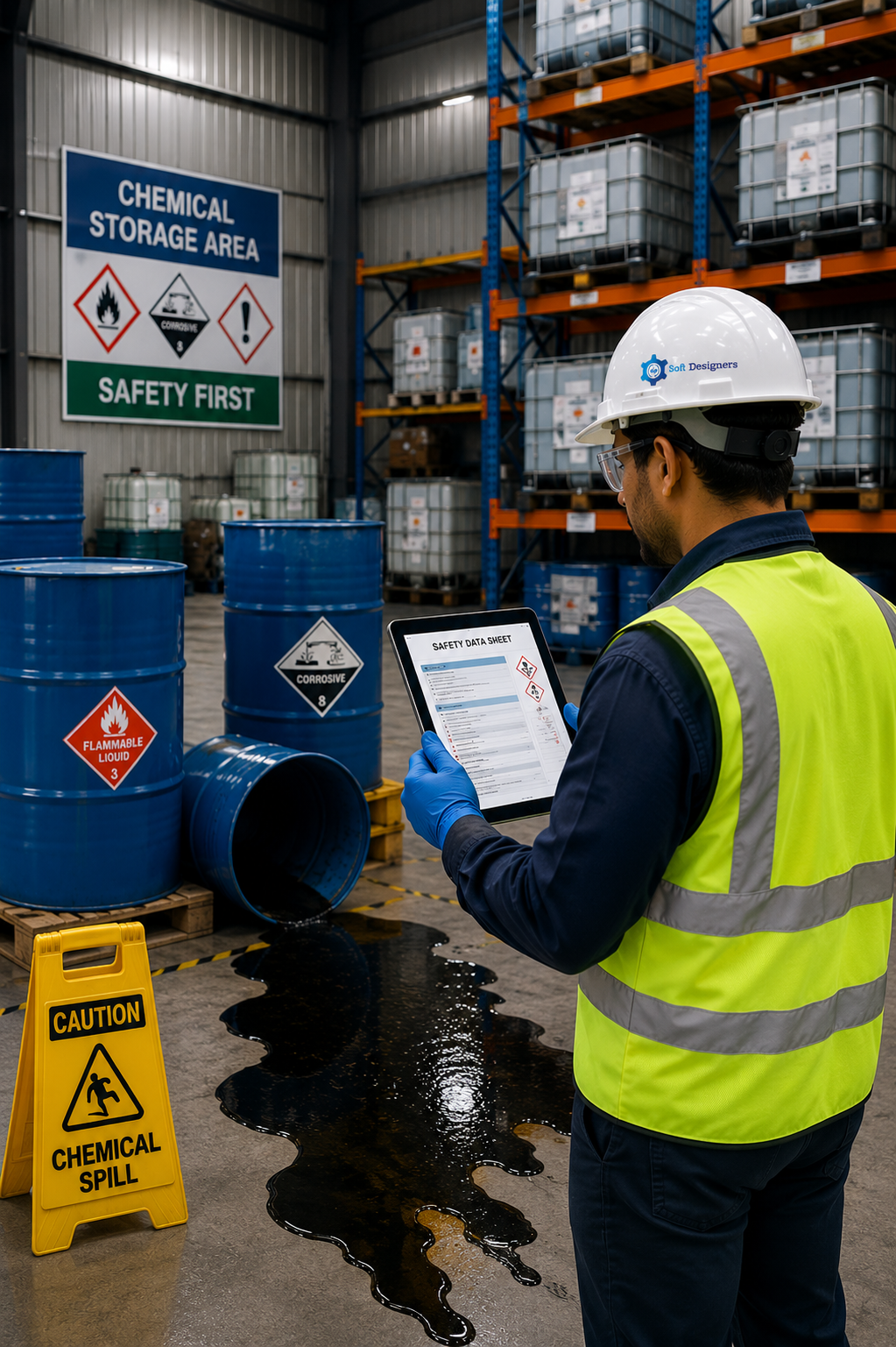Safety Data Sheet Software for chemical spill response in a chemical storage facility