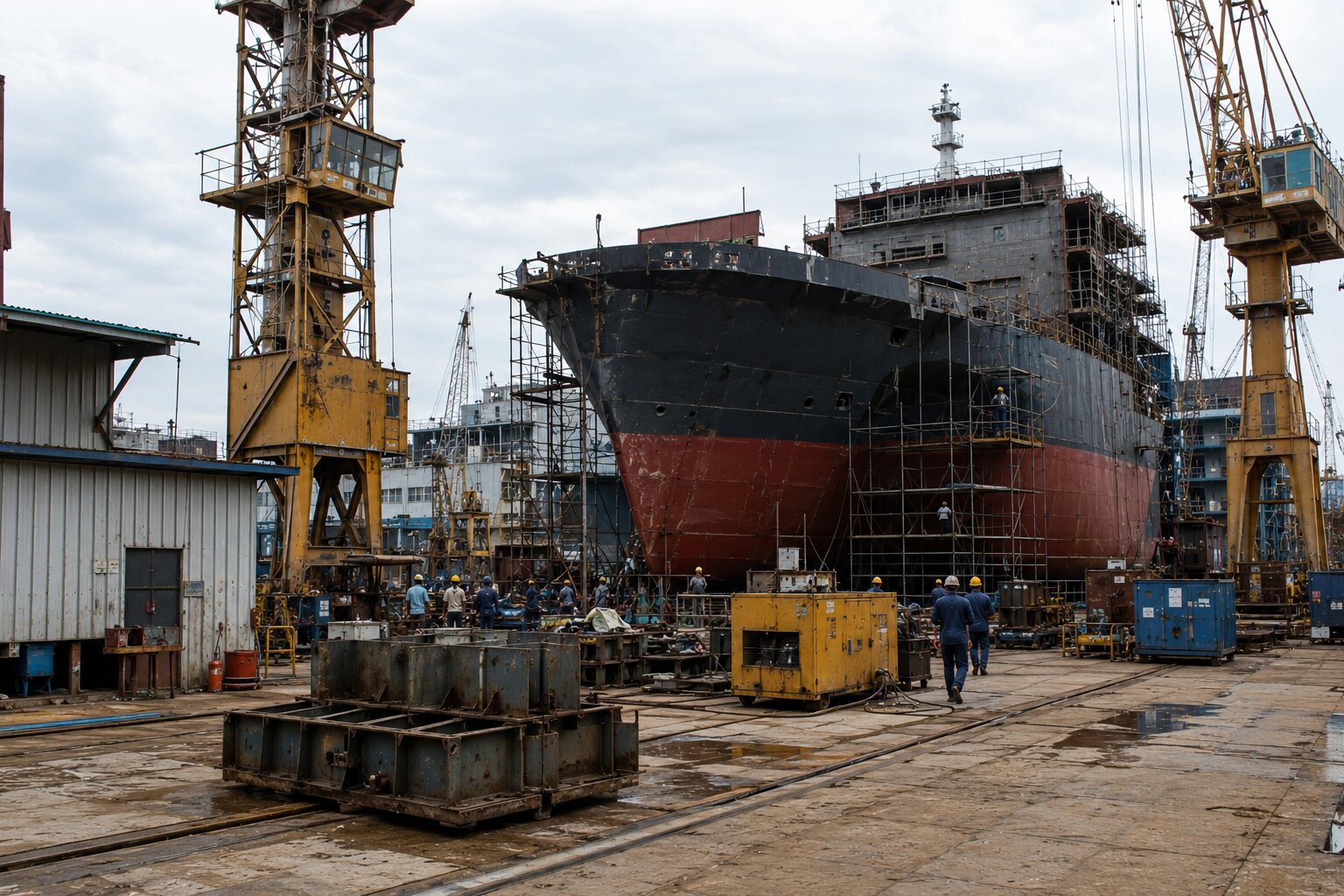 Shipbuilding facility using safety management software for shipyard operations