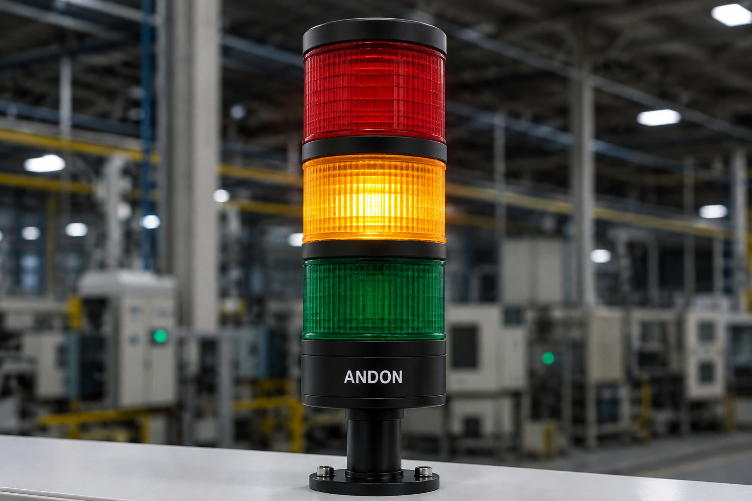 Yellow tower light indicating the issue is acknowledged and under action