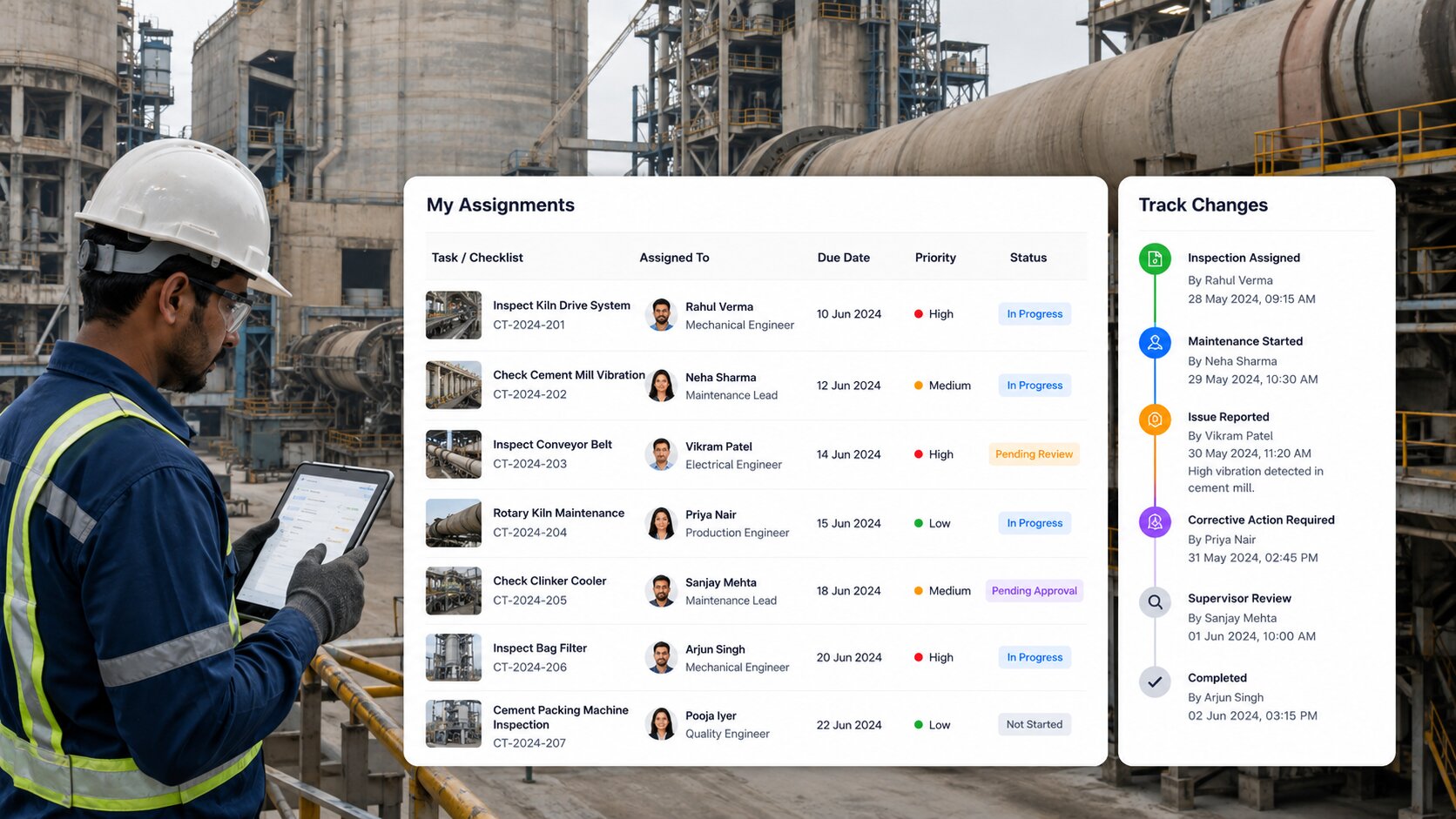 EHS software for cement industry mobile app for plant inspections, incident reporting, and safety checks