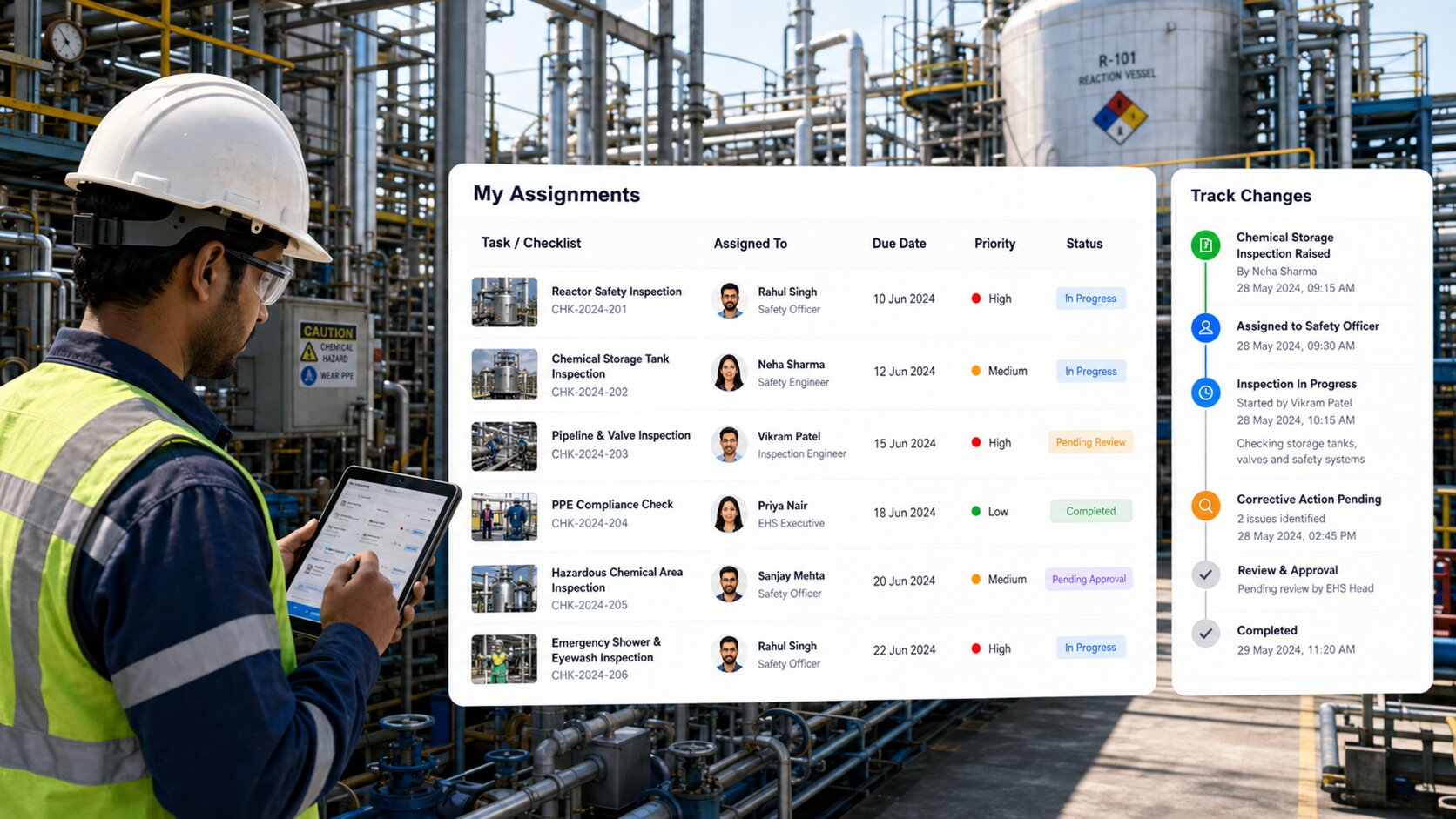 EHS software for chemical industry mobile app for inspections, incidents, and chemical hazard reporting