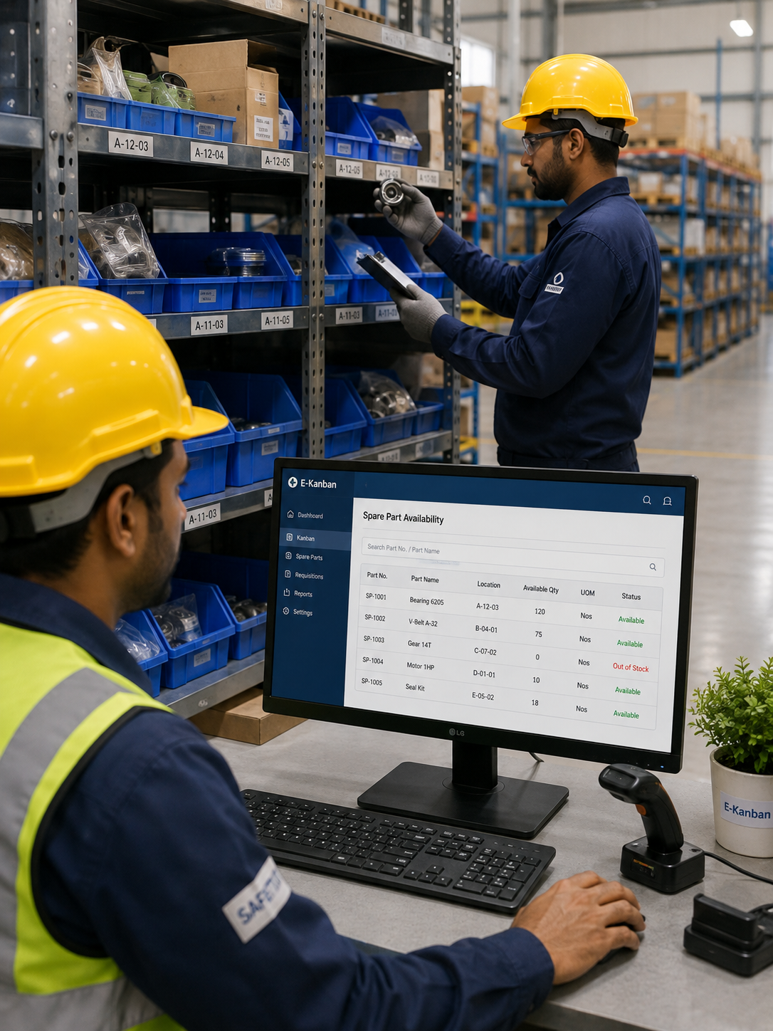 Operator using the E-Kanban digital material request system