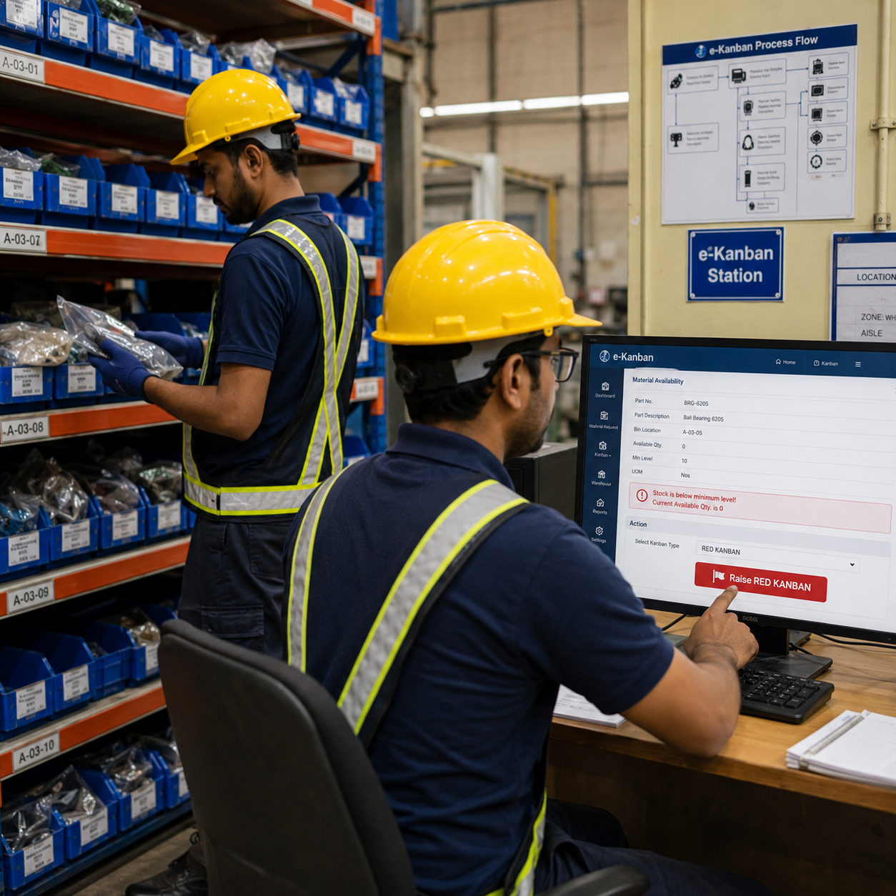 Red Kanban material shortage management workflow