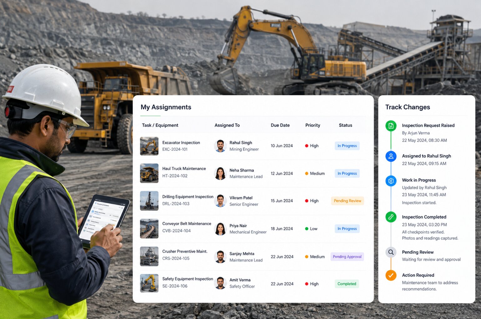 Mining EHS software mobile app for field inspections, hazard reporting, incidents, and corrective actions