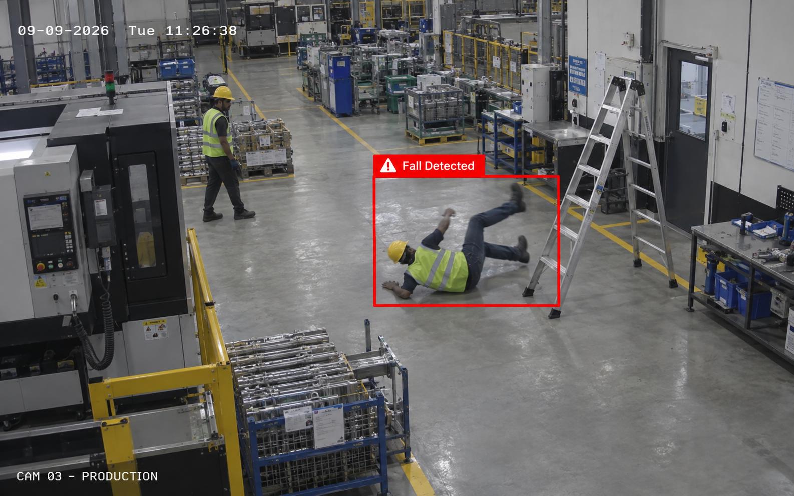 AI slip and fall detection monitoring worker posture and movement