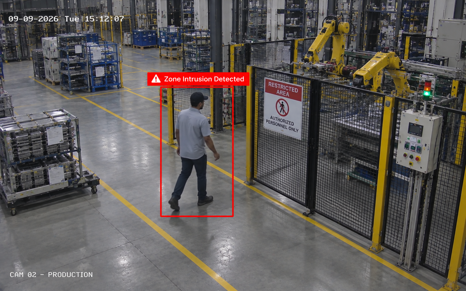 AI intrusion detection monitoring restricted and hazardous zones