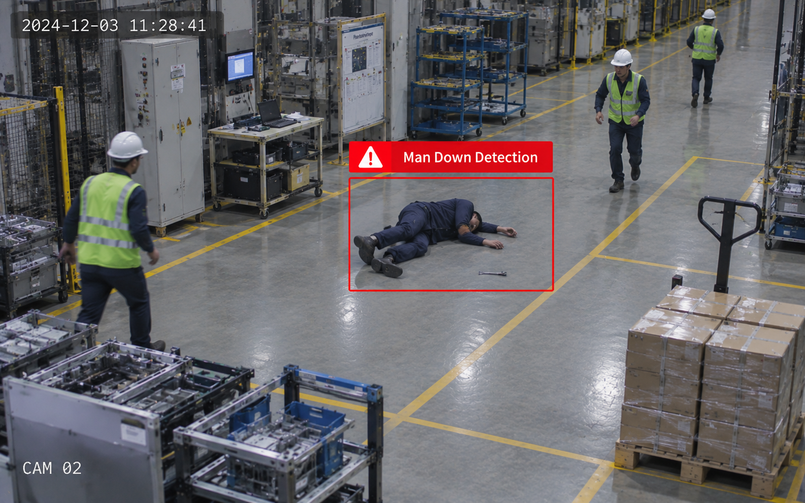 AI man-down detection identifying motionless workers