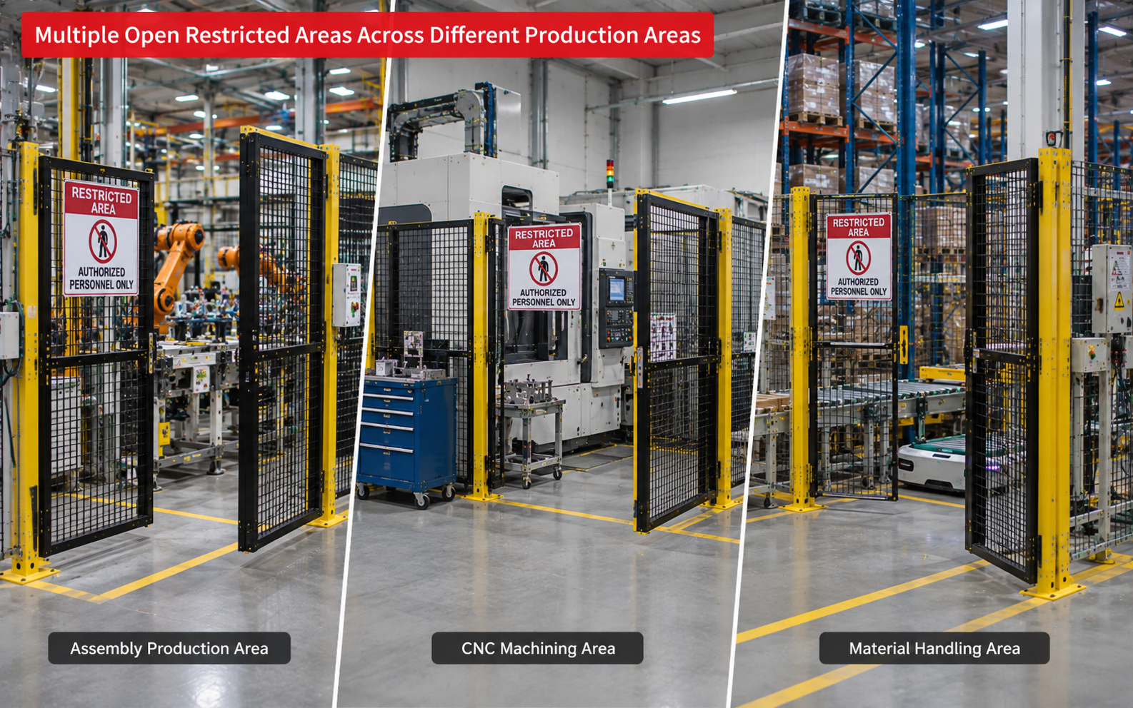 Configured virtual safety zones across the production floor