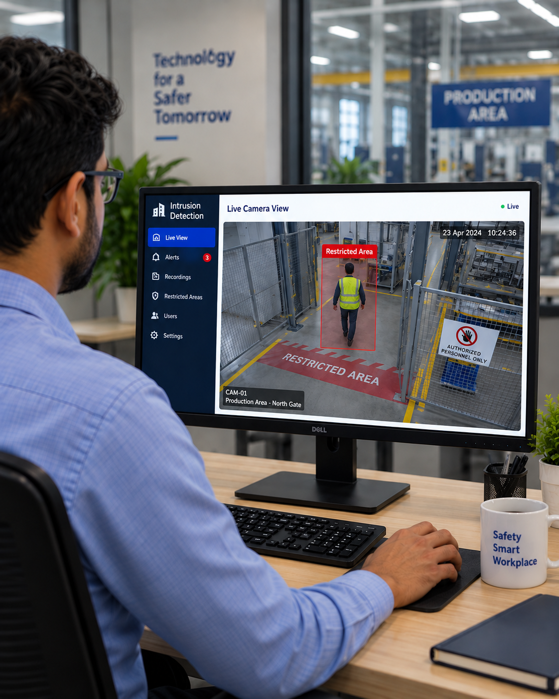 Operator using the E-Kanban digital material request system