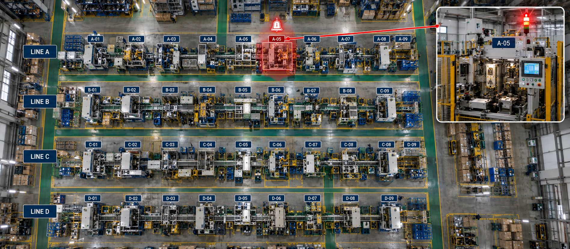 Overview of the manufacturing hierarchy from plant to machine level