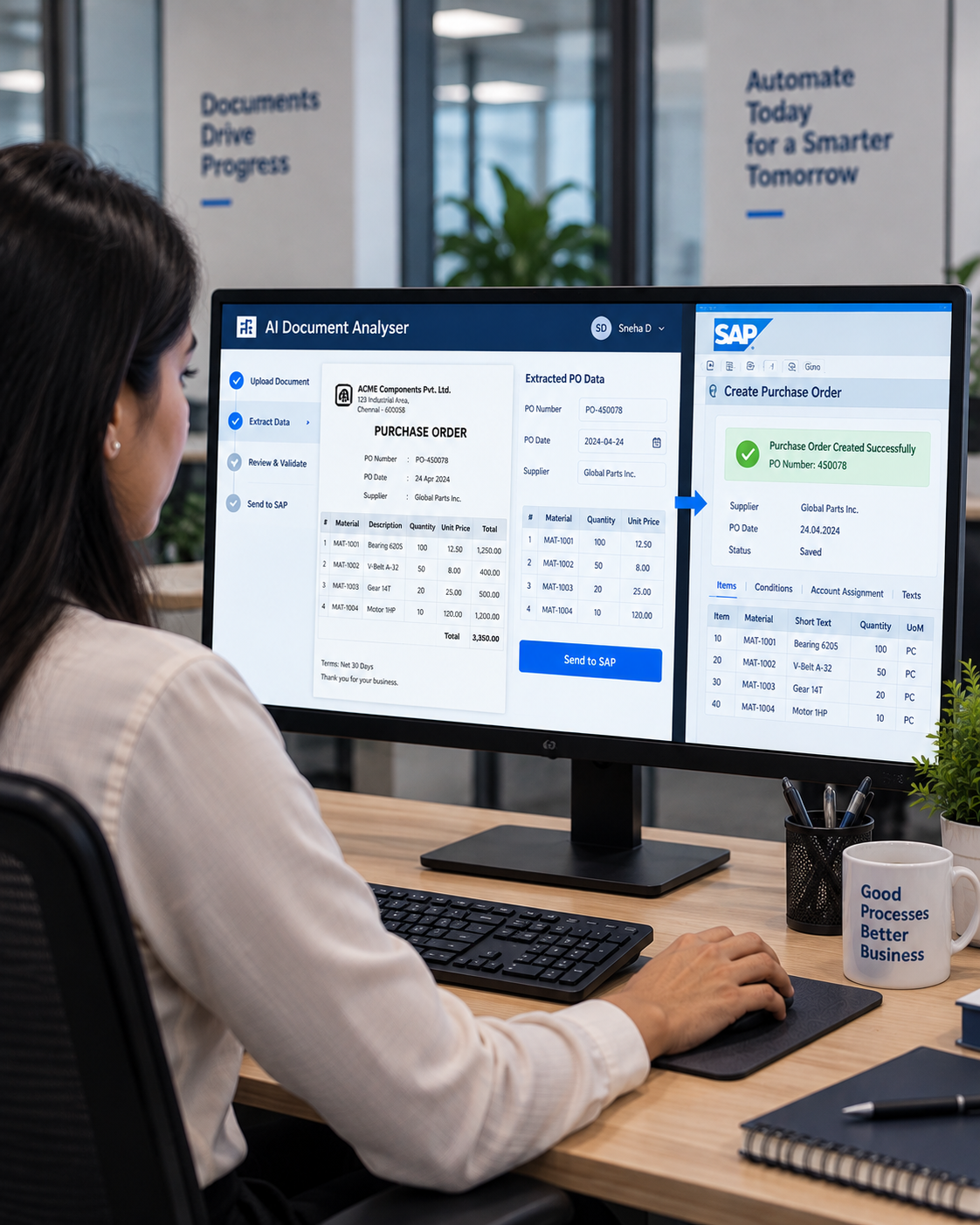 Operator using the E-Kanban digital material request system