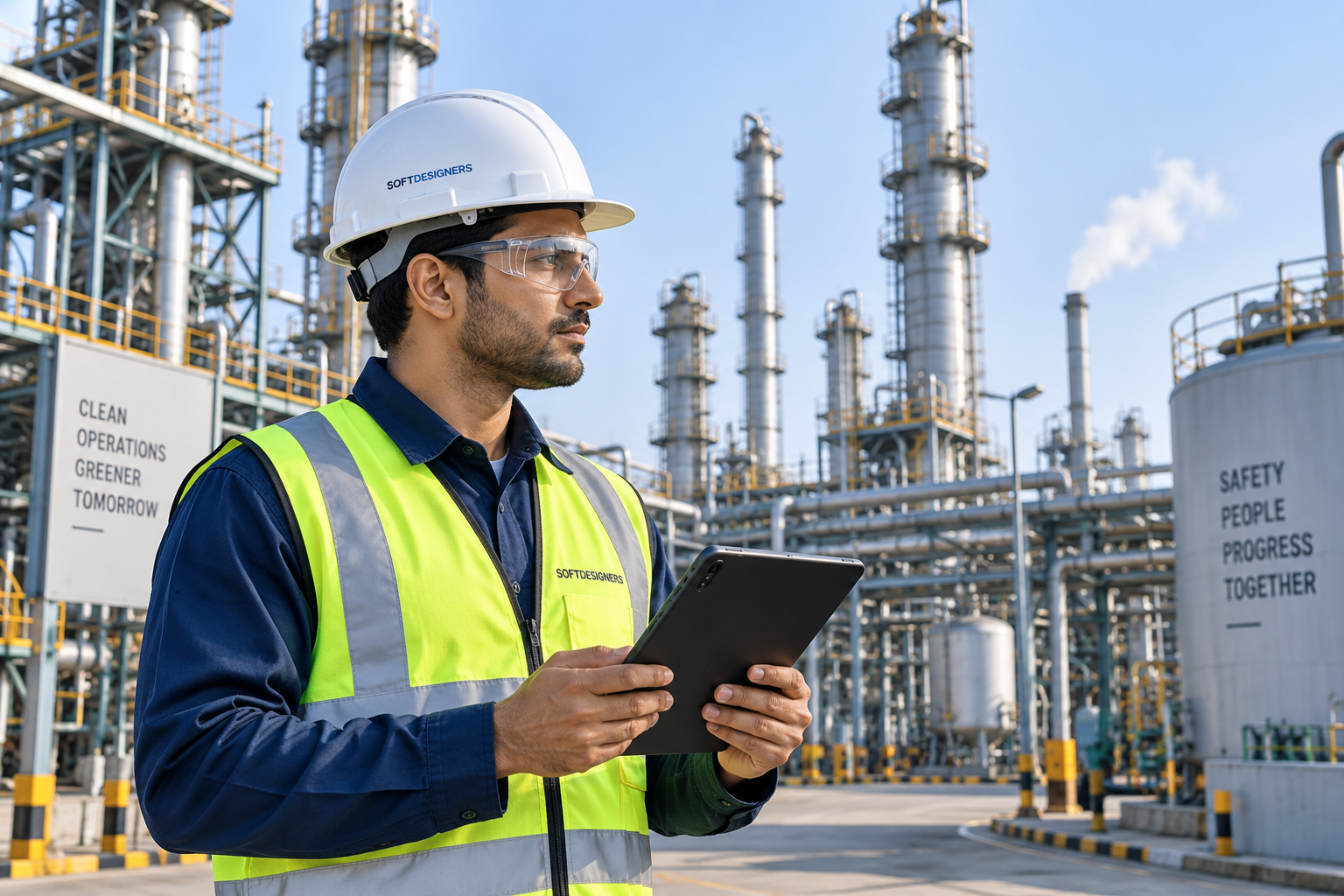 Industrial worker using a tablet