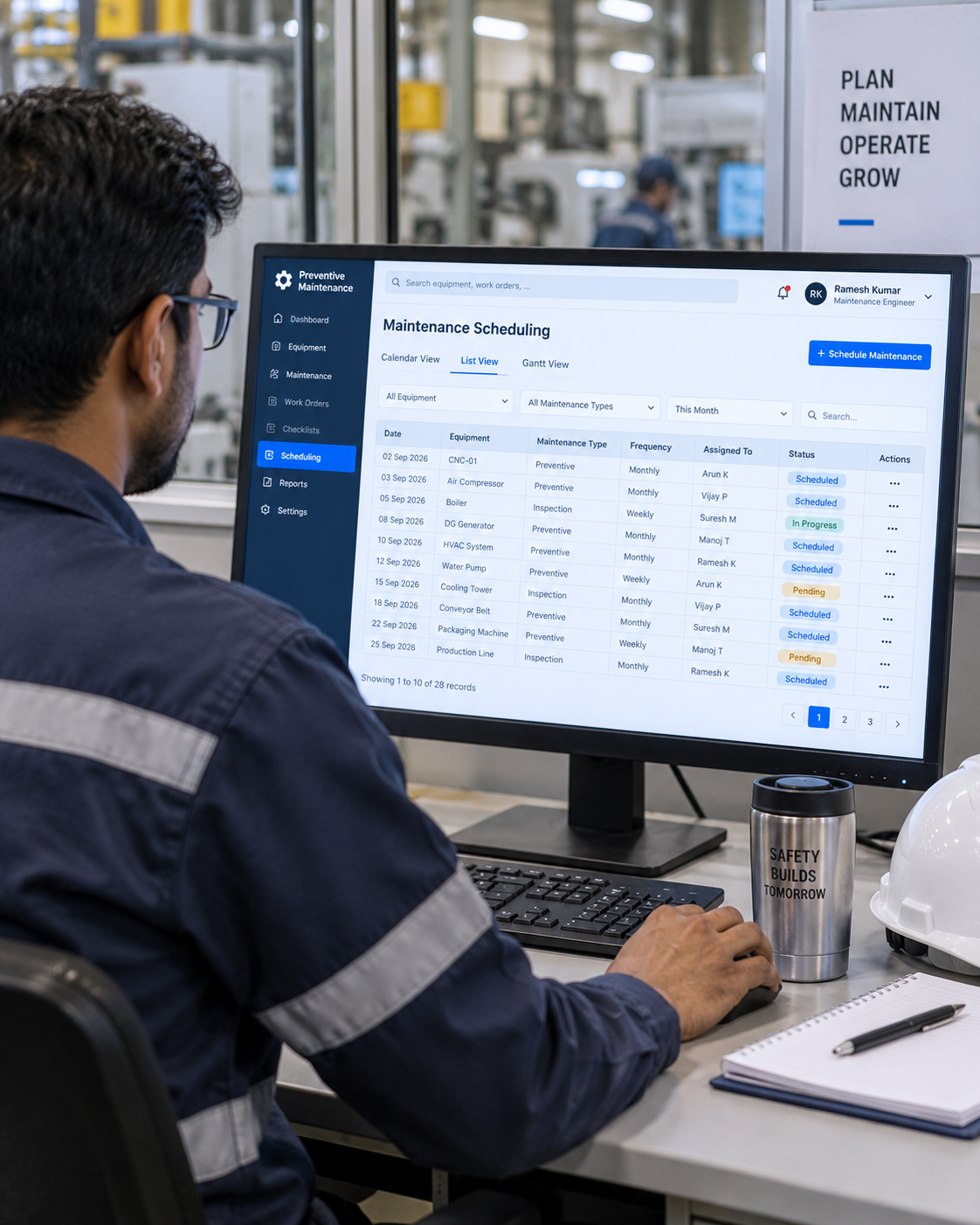 Operator using the E-Kanban digital material request system