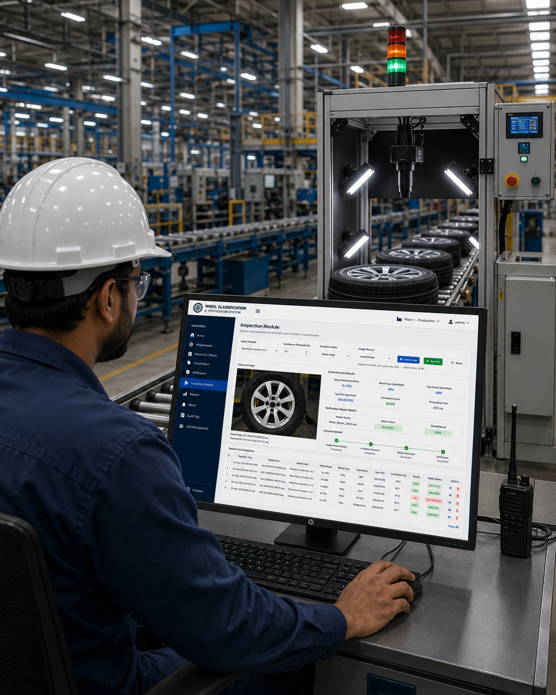 Operator using the E-Kanban digital material request system